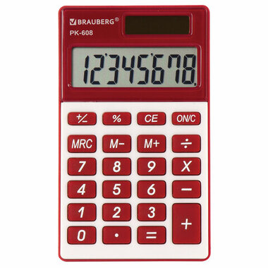 Карманный калькулятор BRAUBERG PK-608-WR 107x64 мм, 8 разрядов, двойное питание, бордовый 250521
