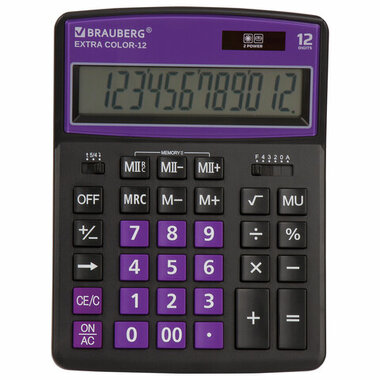 Настольный калькулятор BRAUBERG EXTRA COLOR-12-BKPR 206x155 мм, 12 разрядов, черно-фиолетовый 250480