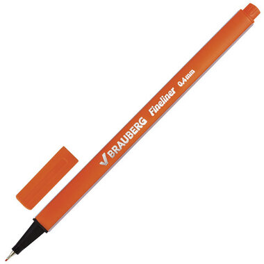 Ручка 12 шт в упаковке BRAUBERG капиллярная линер Aero ОРАНЖЕВАЯ трехгранная металлич. наконечник 04мм 142249