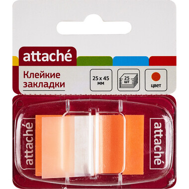 Пластиковые клейкие закладки 48 шт в упаковке Attache 25 листов 25х45 мм оранжевые 166085