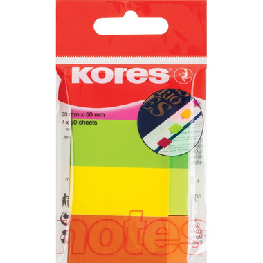 Бумажные клейкие закладки 24 шт в упаковке Kores Strips 4 цвета по 50 листов неоновые 20х50мм 45104 81594
