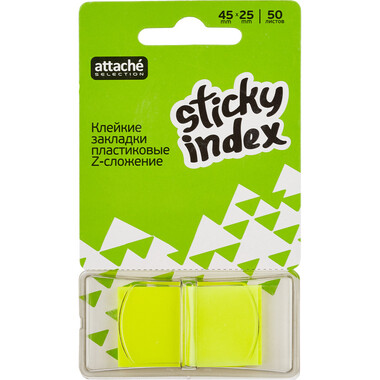 Пластиковые клейкие закладки 48 шт в упаковке Attache Selection 1 цвет по 50 листов 25х45 мм желтые 479039