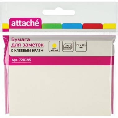 Блок-кубик 12 шт в упаковке Attache с клеевым краем 76х101 жёлтый 100 листов 720195