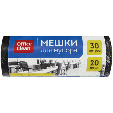 Мешки для мусора (30 л; 48х58 см; 8 мкм; 20 шт; ПНД; черные; в рулоне) OfficeClean 243961/А