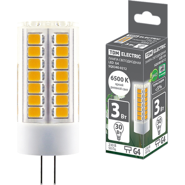 Светодиодная лампа TDM G4-3 Вт-230 В-6500 К, SMD, 16x43 мм SQ0340-0212