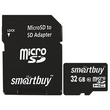 Карта памяти 32Gb - SmartBuy Micro Secure Digital HC Class 10 с переходником под SD SB32GBSDCL10-01