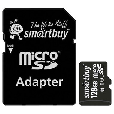 Карта памяти micro SDXC, 128 GB, SMARTBUY, UHS-1 U1, 80 Мб/сек. (class 10), с адаптером, SB128GBSDCL10-01