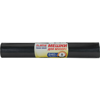 Мешки для мусора черные сверхпрочные LAIMA ULTRA (5 шт; 90x140 см; 240 л; 120 мкм; ПСД) ЛАЙМА 607698