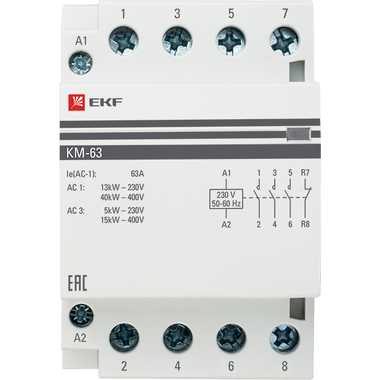 Модульный контактор EKF КМ 63А 4NC 3 модуля PROxima km-3-63-04