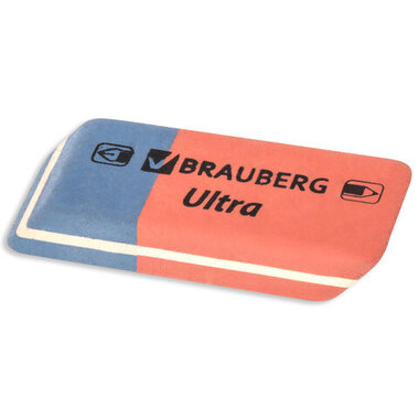 Ластик 80 шт в упаковке BRAUBERG "Ultra" 42х14х8мм красно-синий натуральный каучук 228708