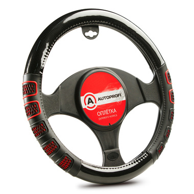 Оплётка руля AUTOPROFI экокожа, две 3D вставки AP-2051 BK RD S AP-2051 BK/RD (S)