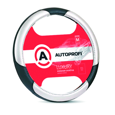 Оплётка руля AUTOPROFI LUXURY AP-1010 BK/SILVER (M)