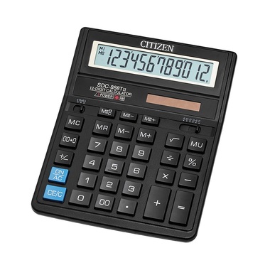 Настольный калькулятор Citizen 12 разрядов, двойное питание, 158х203х31 мм, черный SDC-888TII