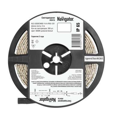 Светодиодная лента Navigator 71 769 NLS-5050CW60-14.4-IP65-12V R5 14.4Bт/м, упаковка 5м 19428 406841