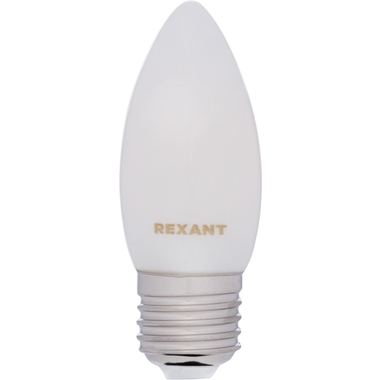 Филаментная лампа REXANT Свеча CN35 9.5 Вт 2700K E27 матовая колба 604-097
