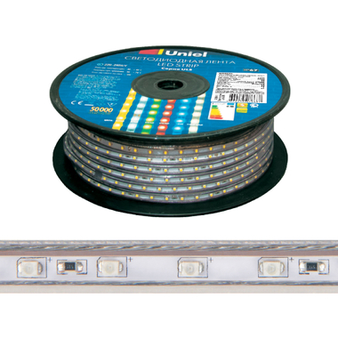 Светодиодная лента Uniel 120LED/m-10mm-IP67-220V-10W/m-50M-4000K бобина ULS-2835 UL-00006481