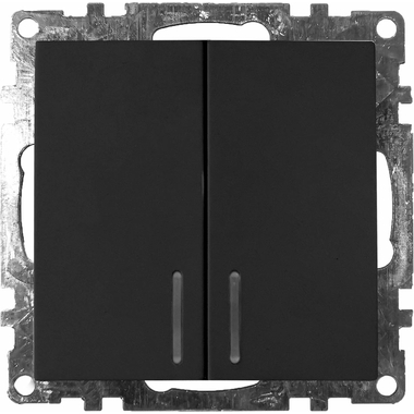 2-клавишный выключатель STEKKER c индикатором механизм, 10А, Катрин, GLS10-7102-05, черный 39607