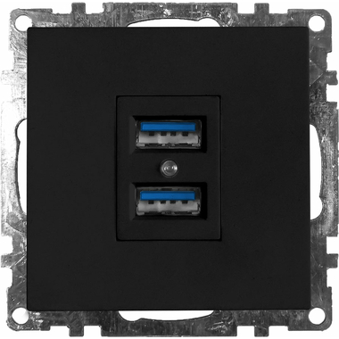 2-местная USB розетка STEKKER механизм, 250В, 2,4А, серия Катрин, GLS10-7115-05, черный 39616