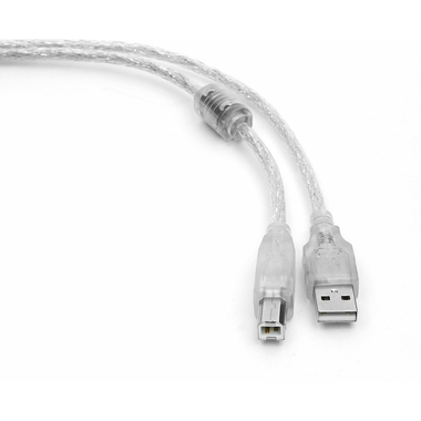 Кабель Cablexpert USB2.0 Pro, AM/BM, 0.75м, экранированный, ферритовое кольцо, прозрачный CCF-USB2-AMBM-TR-0.75M