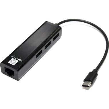 Сетевая карта 5bites USB3.1 RJ45 100 мегабит 3хпортов USB2.0 разветв. черный UA3C-45-09BK