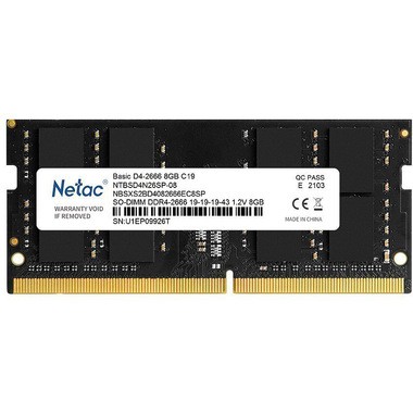 Модуль памяти Netac DDR4 SO-DIMM PC21300 2666Mhz CL19 - 8Gb NTBSD4N26SP-08