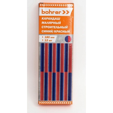 Строительный карандаш BOHRER 180 мм двухцветный синий/красный 12 шт 41152180