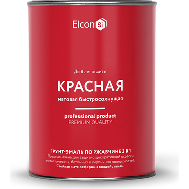 Грунт - эмаль по ржавчине Elcon 3 в 1 матовая, красная, 0.8 кг 00-00462294