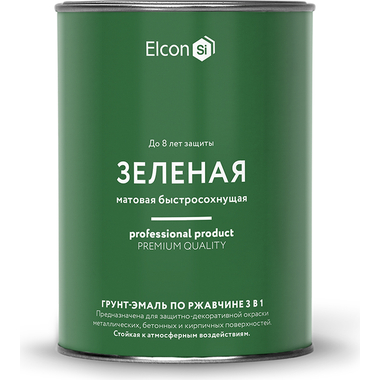 Грунт - эмаль по ржавчине Elcon 3 в 1 матовая, зеленая, 0.8 кг 00-00462299