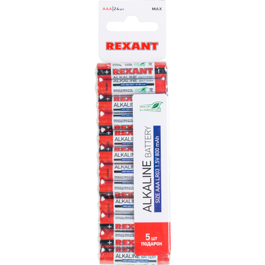 Алкалиновая батарейка REXANT AAA, LR03 24 шт 30-1013