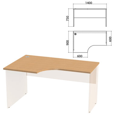 Столешница стола эргономичного "Этюд",1400х900х750 мм, левый, бук бавария, 401670-55