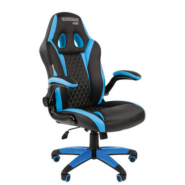Кресло компьютерное СН GAME 15, экокожа, черное/голубое, 7022779 CHAIRMAN