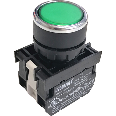 Нажимная кнопка Emas круглая зелёная, 250В AC, 4А, 100-230В AC, 10шт. B1Y2DY