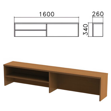 Надстройка для стола письменного "Монолит", 1600х260х340 мм, 1 полка, цвет орех гварнери, НМ39.3 MONOLITH