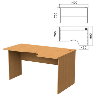 Стол письменный эргономичный "Монолит", 1400х900х750 мм, правый, цвет бук бавария, СМ4.1 MONOLITH