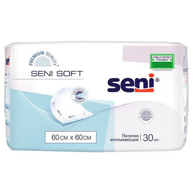 Пеленки 60х60 см, SENI SOFT, КОМПЛЕКТ 30 шт., впитывающие, одноразовые, SE-091-S030-J02