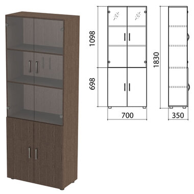 Шкаф закрытый со стеклом "Канц", 700х350х1830 мм, цвет венге (КОМПЛЕКТ)