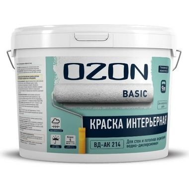 Интерьерная краска OZON BASIC С ВД-АК 214 (с повышенной укрывистостью; прозрачная; 9 л; 13 кг) ВД-АК-214С-13