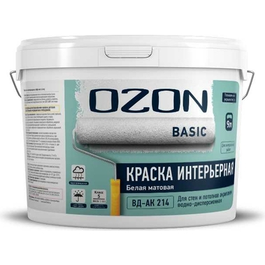 Интерьерная краска OZON BASIC А ВД-АК 214 (с повышенной укрывистостью; белая; 9 л; 14 кг) ВД-АК-214А-14