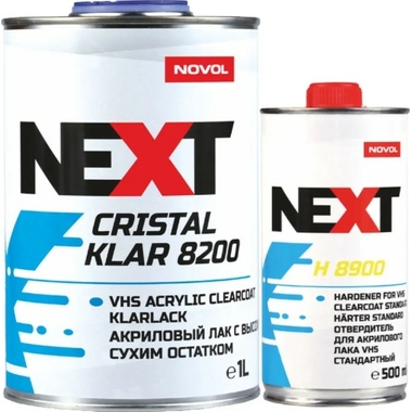 Акриловый лак и отвердитель NOVOL NEXT CRISTAL KLAR 8200 2К, VHS, 2+1, эффект самозатягивания, 1 л 90885-90902