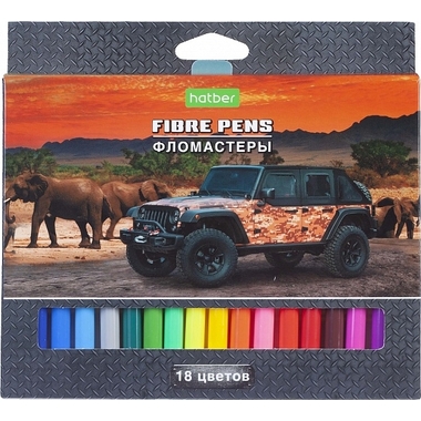 Фломастеры Hatber ECO JEEPING 18 цв. в карт. короб. с европодвесом 12 шт 071103