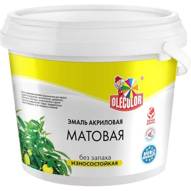 Акриловая эмаль OLECOLOR матовая, белый, 3 кг 4300002495