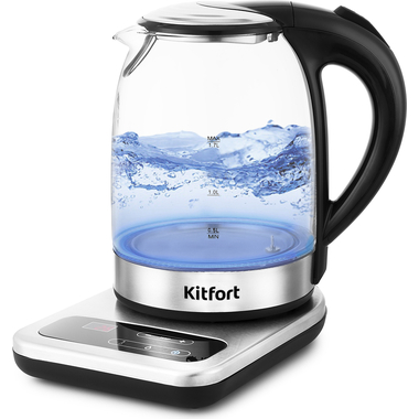 Чайник нержавеющая сталь/черный (стекло) KITFORT KT-657