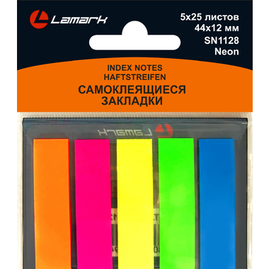 Закладки LAMARK 44x12 мм, 5x25 листов, неон, пластиковая упаковка 24 шт SN1128