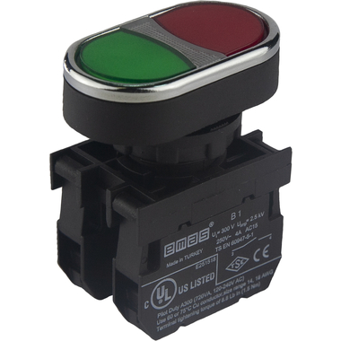 Нажимная кнопка Emas сдвоенная красно-зеленая, 1НО+1НО, серия B, 250 В AC, 4 А, 8 шт. B101K20KY