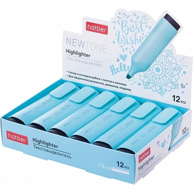 Текстовыделитель Hatber NEWtone PASTEL клиновидный пишущий узел, бирюзый, 12 шт 060874