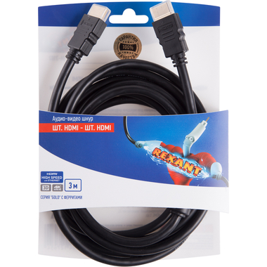 Кабель REXANT HDMI-HDMI 3 м, Gold с фильтрами 06-3102