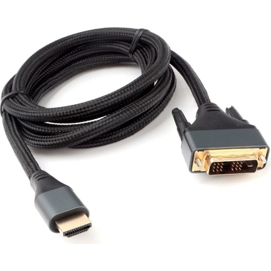 Кабель Cablexpert 4K 19M/19M 1.8м single link нейлоновая оплетка металлические разъемы HDMI-DVI CC-HDMI-DVI-4K-6