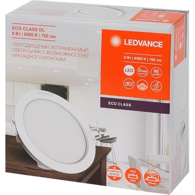 Светодиодный светильник даунлайт LEDVANCE ECOCLASS DL 8W 865 WT IP44 10x1RETRU LEDV 4058075656635