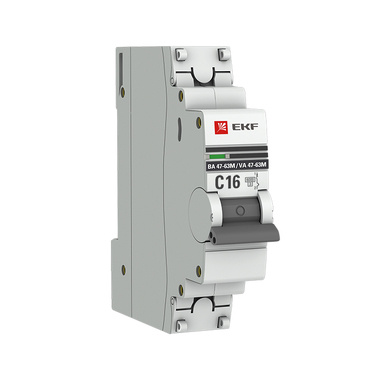 Автоматический выключатель EKF 1P 16А C 6кА ВА 47-63M с эл-маг. расцепителем PROxima mcb4763m-6-1-16C-pro
