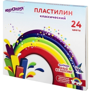 Классический пластилин ЮНЛАНДИЯ ЮНЫЙ ВОЛШЕБНИК со стеком, 24 цветов, 480 г 106511